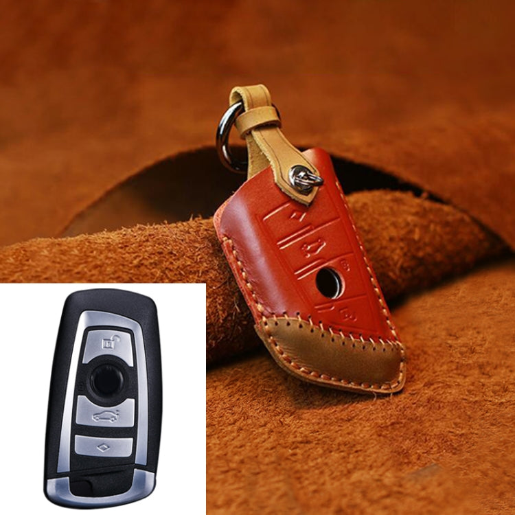 For BMW Blade Style Car Cowhide Leather Key Protective Cover Key Case, Three Keys Version