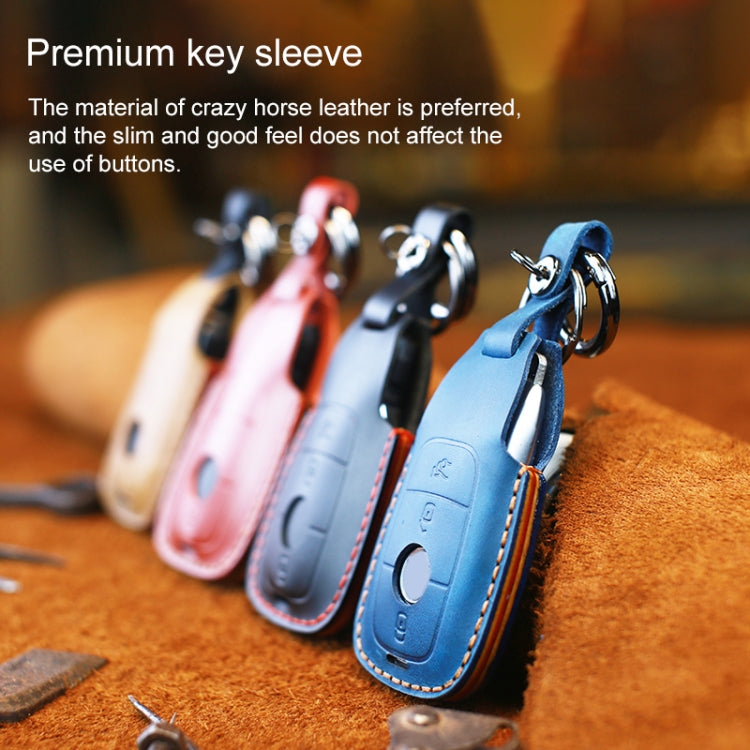 For Mercedes-Benz Colorful Edge Style Car Cowhide Leather Key Protective Cover Key Case