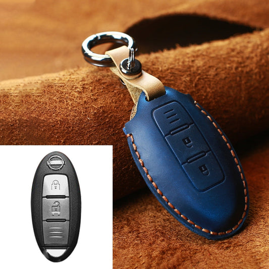 For Nissan Car Cowhide Leather Key Protective Cover Key Case, Three Keys Horizontal Line Version