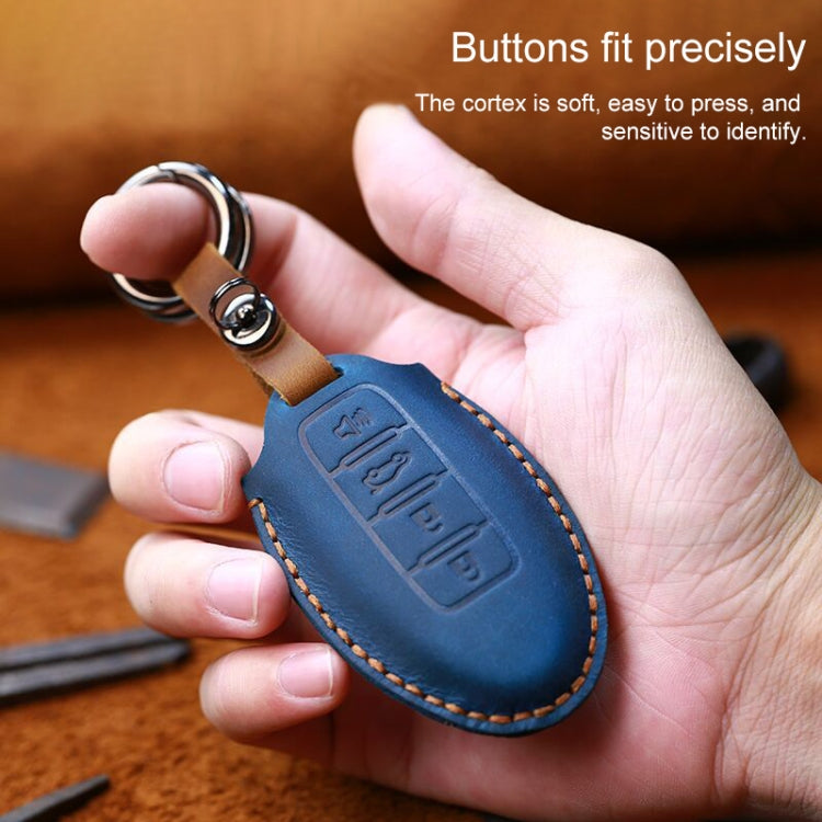 For Nissan Car Cowhide Leather Key Protective Cover Key Case, Three Keys Horizontal Line Version