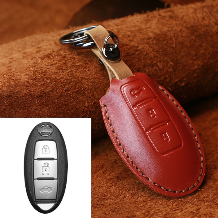 For Nissan Car Cowhide Leather Key Protective Cover Key Case, Three Keys Tailgate Version