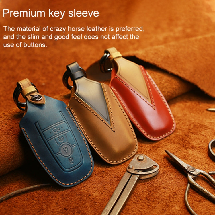 For Ford Car Cowhide Leather Key Protective Cover Key Case, Three Keys Version