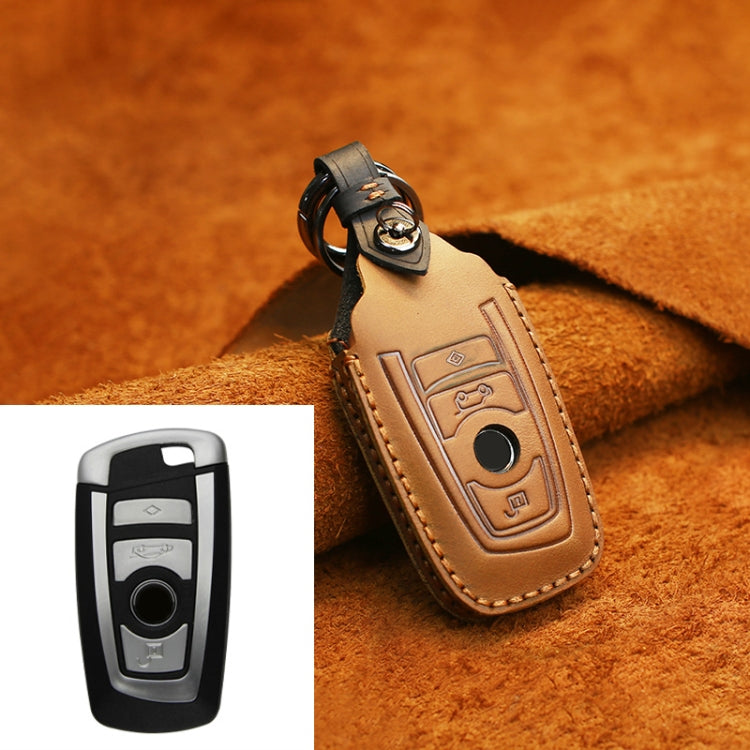 For BMW Old Style Car Cowhide Leather Key Protective Cover Key Case, Three Keys Version