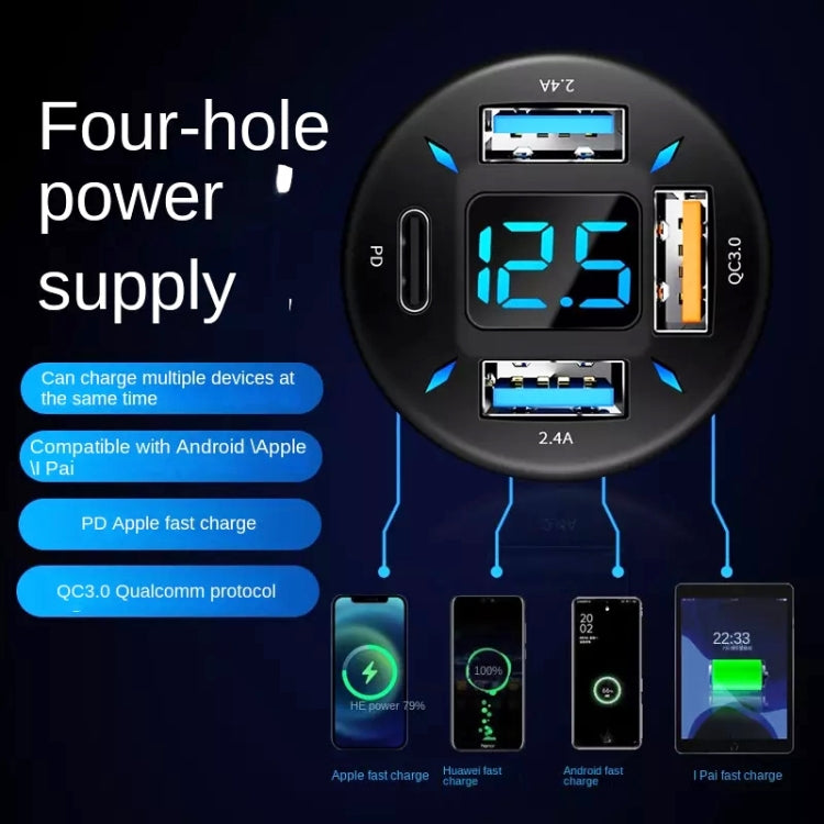 4 in 1 USB PD20W+QC3.0+2.4A Digital Display Car Fast Charger ÎҵÄÉ̵ê