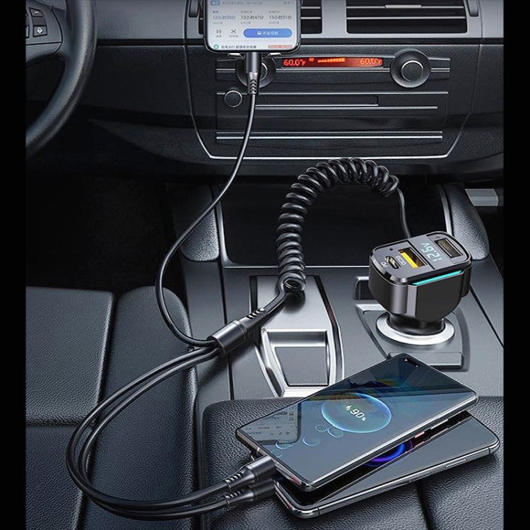 K4 Car 3 in 1 PD + USB Dual Port Fast Charger with Spring Data Cable ÎҵÄÉ̵ê