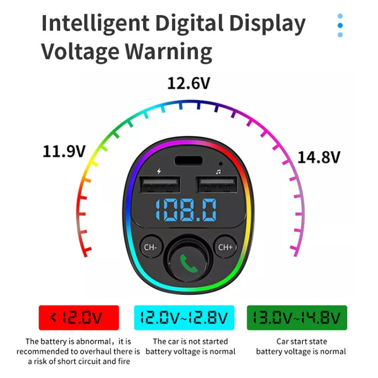 Car Bluetooth MP3 Player FM Transmitter With Phone Hands-free Knob Support Voltage Detection & Ambient Light