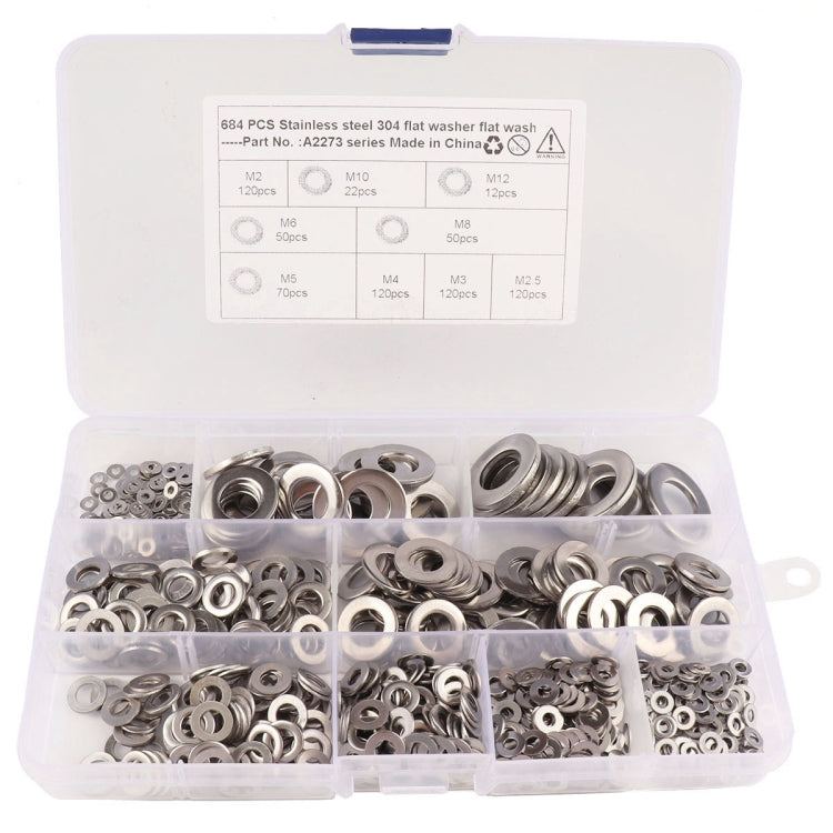 684 PCS Stainless Steel Spring Lock Washer Assorted Kit for Car / Boat / Home Appliance