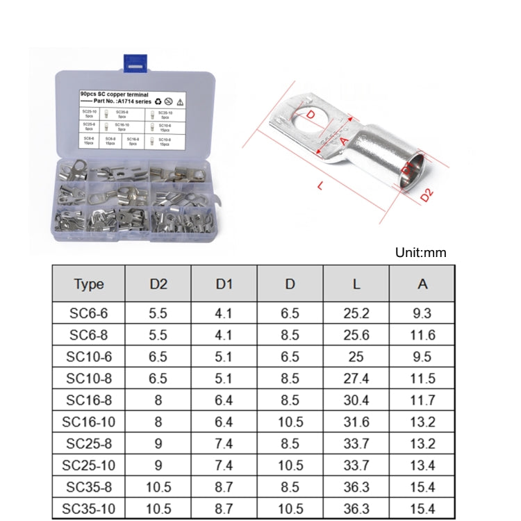 90 in 1 Boat / Car Bolt Hole Tinned Copper Terminals Set Wire Terminals Connector Cable Lugs SC Terminals ÎҵÄÉ̵ê