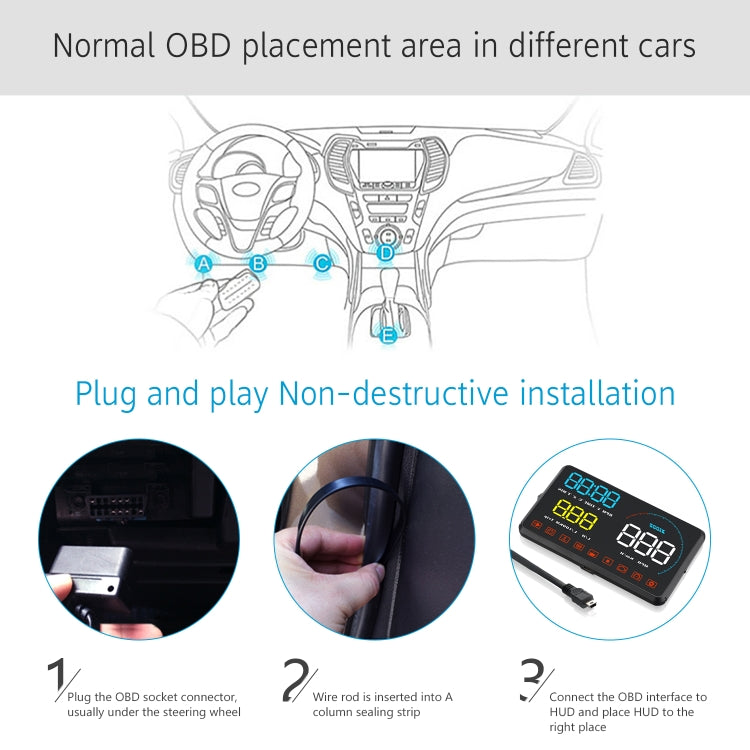 A9 5.5 inch Universal Car OBD2 HUD Vehicle-mounted Head Up Display