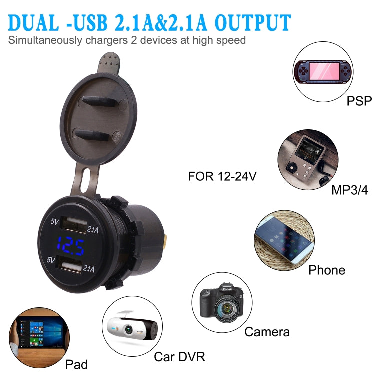 Universal Car Dual Port USB Charger Power Outlet Adapter 4.2A 5V IP66 with LED Digital Voltmeter + 60cm Cable ÎҵÄÉ̵ê