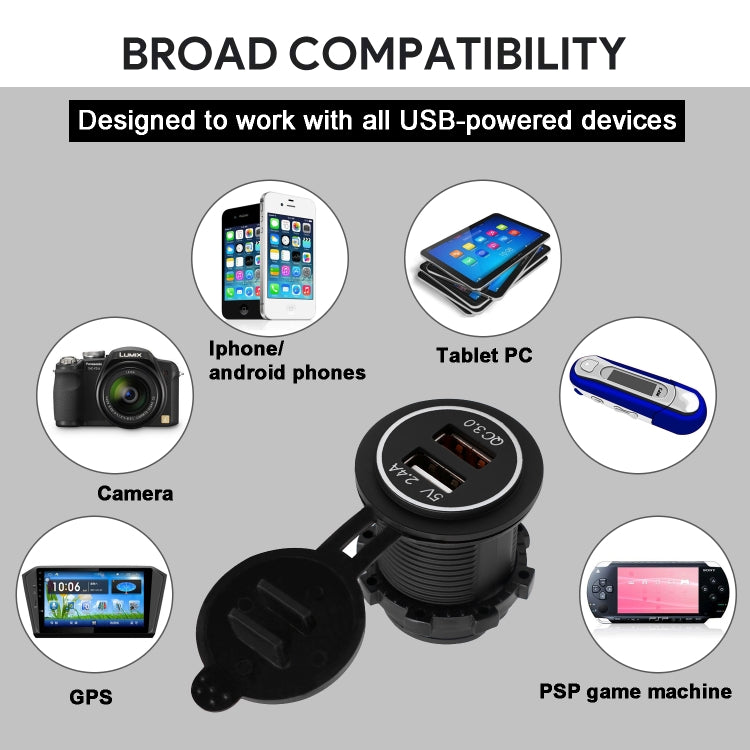 Universal Car QC3.0 Dual Port USB Charger Power Outlet Adapter 5V 2.4A IP66 with 60cm Cable ÎҵÄÉ̵ê