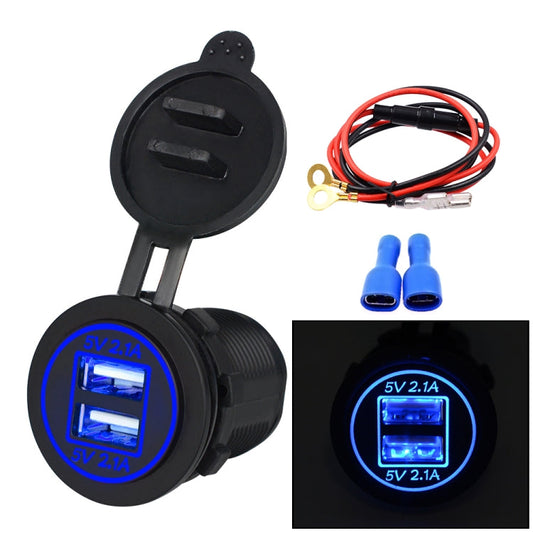 Universal Car Dual USB Charger Power Outlet Adapter 4.2A 5V IP66 with Aperture + 60cm Cable