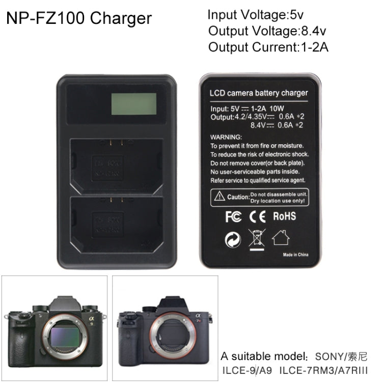 Dual Channel Digital LCD Display Battery Charger with USB Port for Sony NP-FZ100 Battery, Compatible with Sony A9 (ILCE-9) My Store