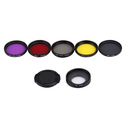 JUNESTAR 7 in 1 Proffesional 37mm Lens Filter(CPL + UV + ND4 + Red + Yellow + FLD / Purple) & Lens Protective Cap for GoPro HERO4 / 3+ / 3 Sport Action Camera My Store