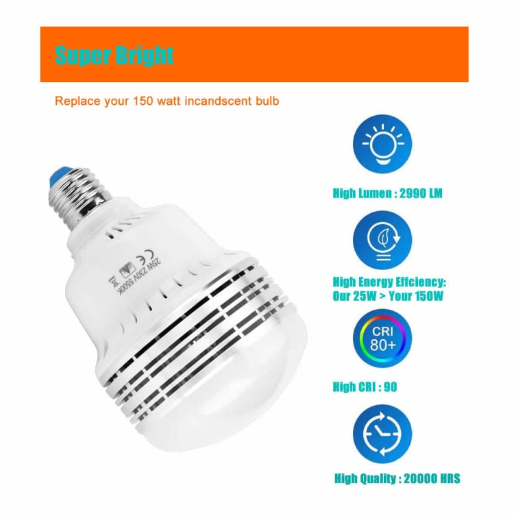 MANTOO PGL25 25W 230V 5500K 2990LM LED Light Bulb for Photography Lighting My Store