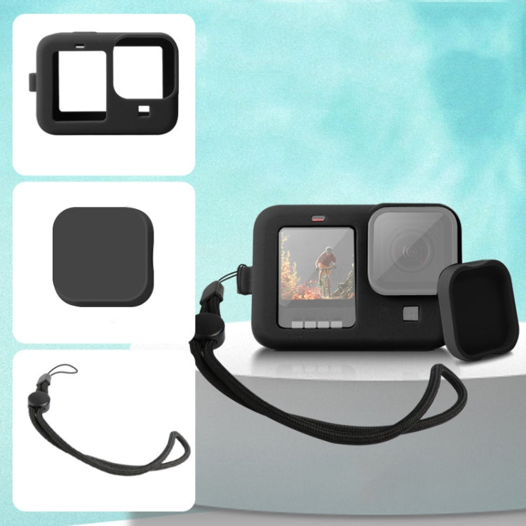 For GoPro HERO10 Black / HERO9 Black Silicone Protective Case Cover with Wrist Strap & Lens Cover