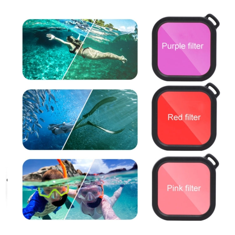 For GoPro HERO8 Black 45m Waterproof Housing Protective Case with Buckle Basic Mount & Screw & (Purple, Red, Pink) Filters & Floating Bobber Grip & Strap & Anti-Fog Inserts