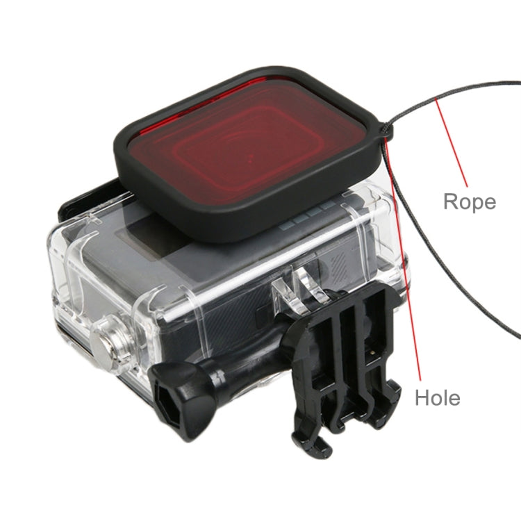 For GoPro HERO5 30m Waterproof PC & ABS Housing Protective Case + Camera Lens Red Quadrate Filter with Buckle Basic Mount & Long Screw & Anti-lost Hand Strap