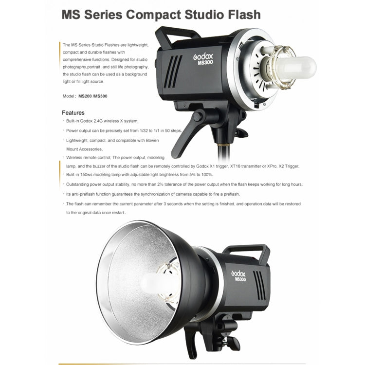 Godox MS300 Studio Flash Light 300Ws Bowens Mount Studio Speedlight with Cover