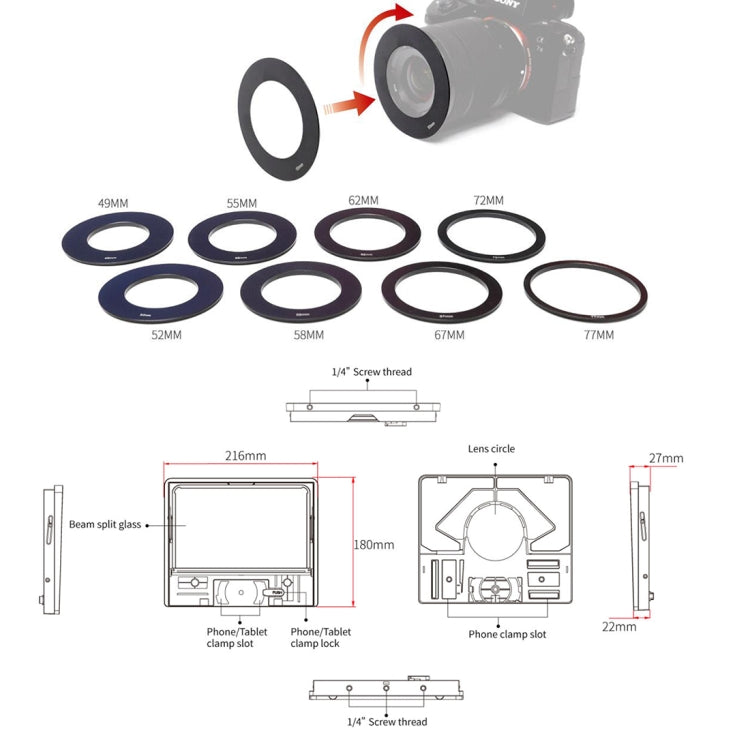 FEELWORLD TP10 Portable 10-inch Folding Teleprompter with Remote Control Lens Adapter Ring For Below 10 inches Smartphone / Tablet