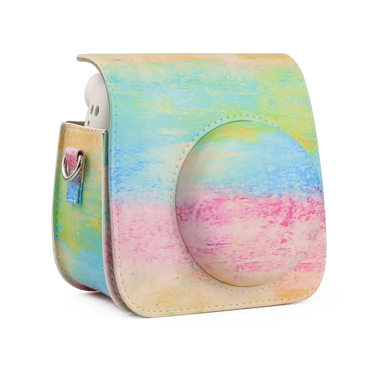 Oil Paint Full Body PU Leather Case Camera  Bag with Strap for FUJIFILM instax mini 7+