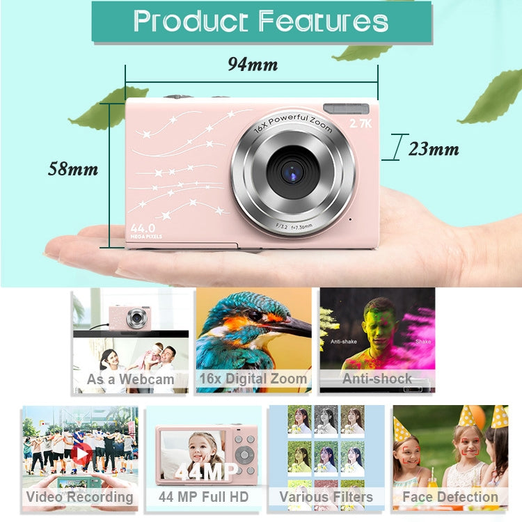 DC402 2.4 inch 44MP 16X Zoom 1080P Full HD Digital Camera Children Card Camera, EU Plug