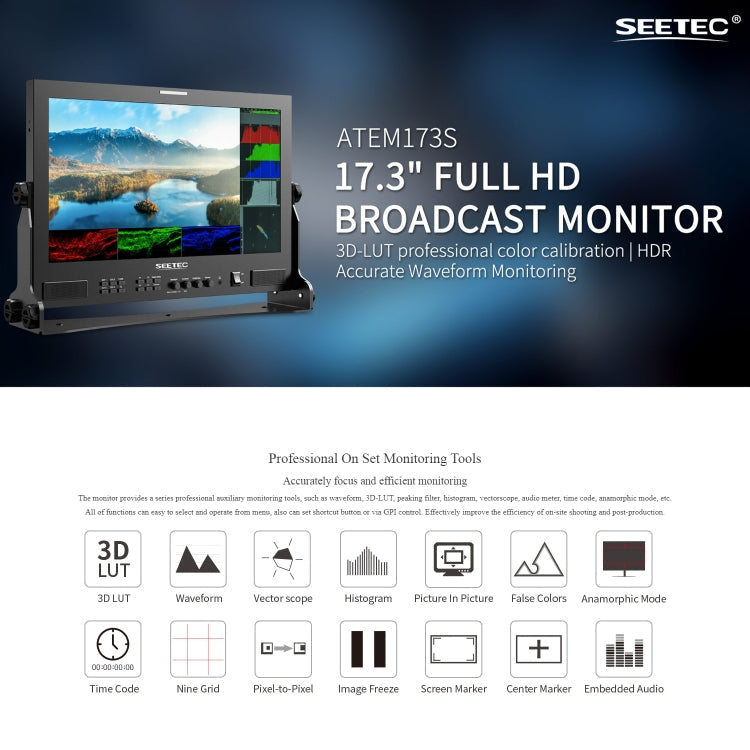 SEETEC ATEM173S 17.3 inch 3G-SDI HDMI Full HD 1920x1080 Multi-camera Broadcast Monitor