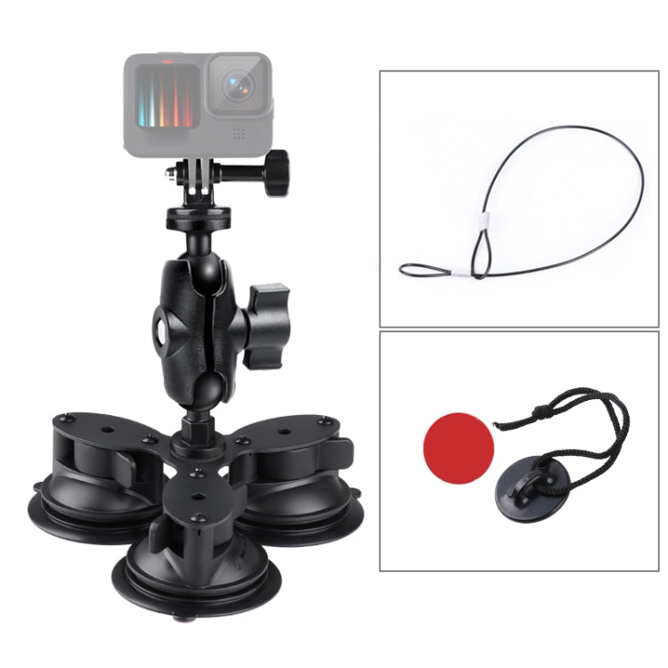 Triangle Suction Cup Mount Holder with Tripod Adapter & Steel Tether & Safety Buckle