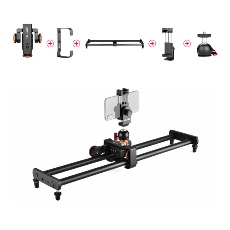 YELANGU L60E 60cm Slide Rail Track + L4 3-Wheel Video Dolly with Phone Clamp & Ballhead