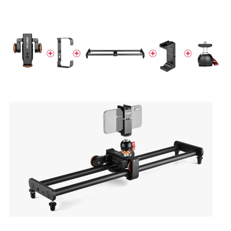 YELANGU L60E 60cm Slide Rail Track + L4 3-Wheel Video Dolly with PC142 Phone Clamp & Ballhead