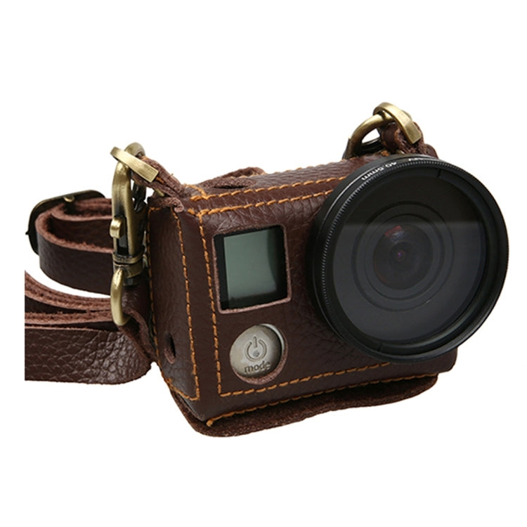 For GoPro HERO4 Litchi Texture Genuine Leather Protective Case with Sling My Store