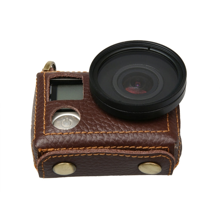 For GoPro HERO4 Litchi Texture Genuine Leather Protective Case with Sling