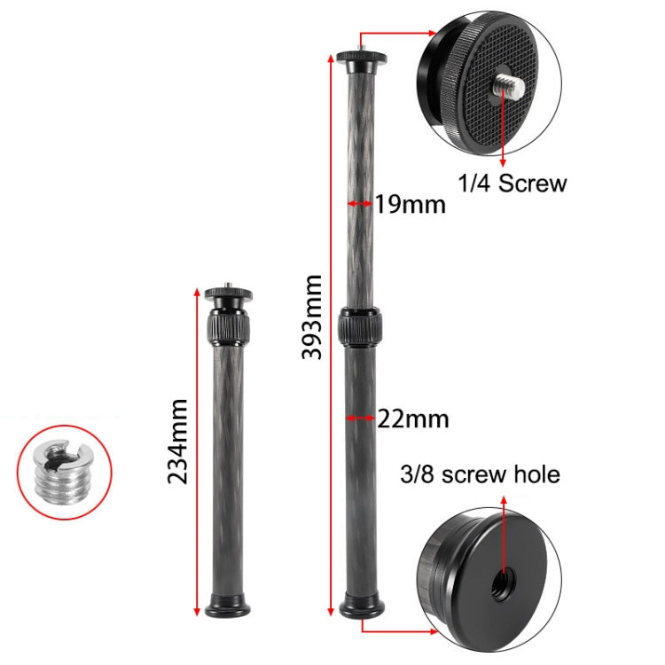 BEXIN P222C 234mm-393mm Tripod Extension Pole Carbon Fiber Center Column Tripod Extender