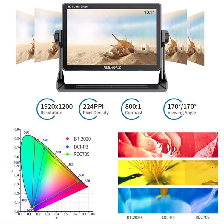 FEELWORLD LUT11S 10.1 inch Ultra High Bright 2000nit Touch Screen DSLR Camera Field Monitor, 3G-SDI 4K HDMI Input Output 1920 x 1200 IPS Panel