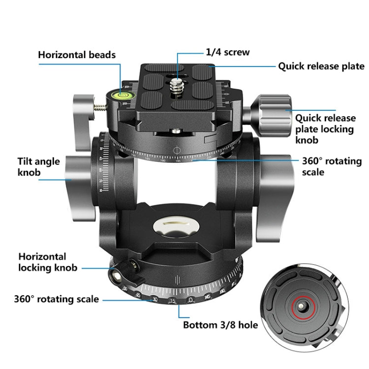 BEXIN DT-02R/S 2D 720 Degree Panorama Heavy Duty Tripod Action Fluid Drag Head with Quick Release Plate