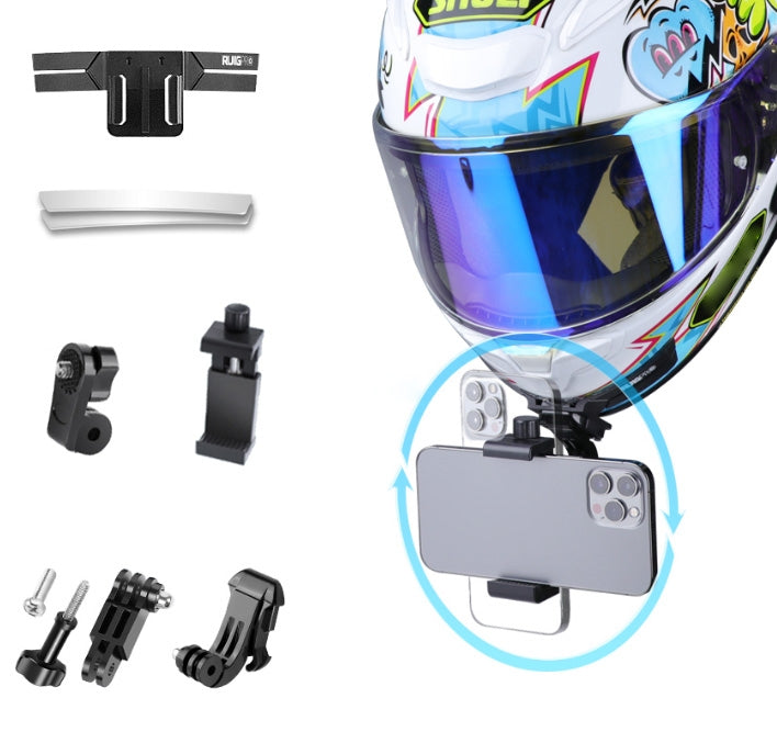 RUIGPRO Action Camera Phone Helmet Mount Kit with J-Hook Buckle & Rotation Phone Clamp & Adapter