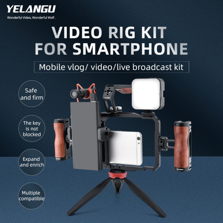 YELANGU LW-B01A01 Vlogging Live Broadcast LED Selfie Light Mic Smartphone Video Rig Handles Stabilizer Kits