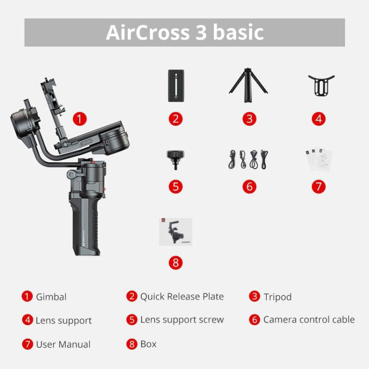 MOZA AirCross 3 Standard 3 Axis Handheld Anti-shake Gimbal Stabilizer for DSLR Camera, Load: 3.2kg