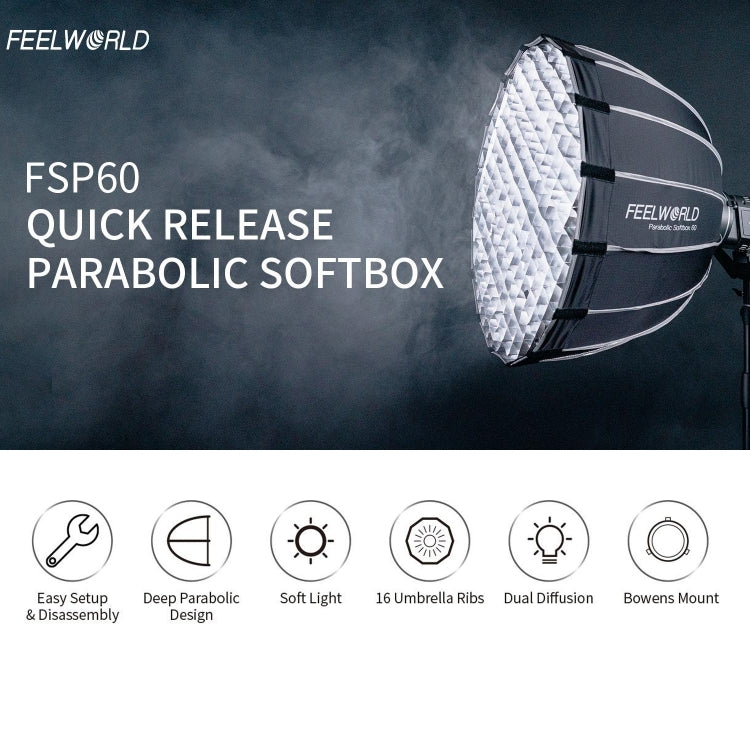 FEELWORLD FSP60 60cm Parabolic Softbox Quick Release Diffuser with Bowens Mount