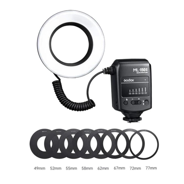 Godox ML-150II On-camera Macro Ring Flash Light with 8 Different Size Adapter Rings