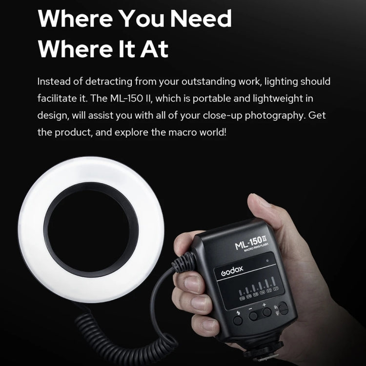 Godox ML-150II On-camera Macro Ring Flash Light with 8 Different Size Adapter Rings