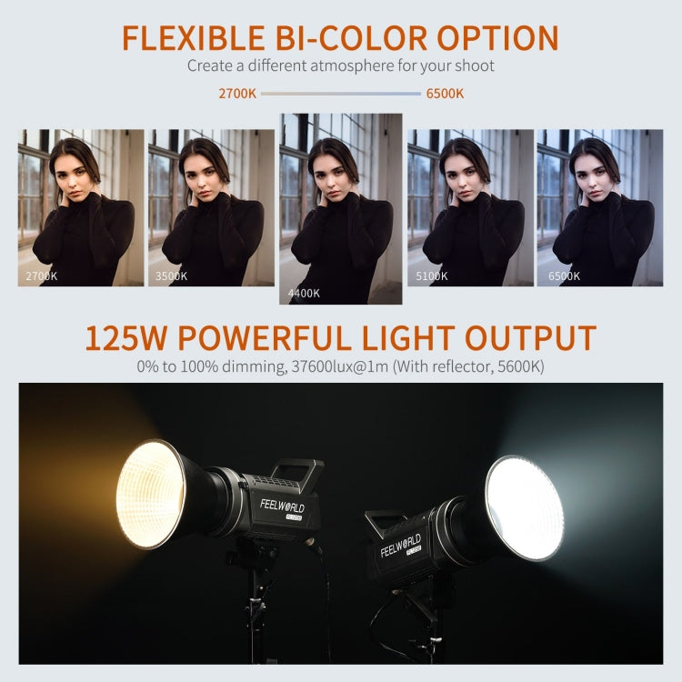 FEELWORLD FL125B 125W Bi-color Point Source Video Light, Bluetooth APP Control