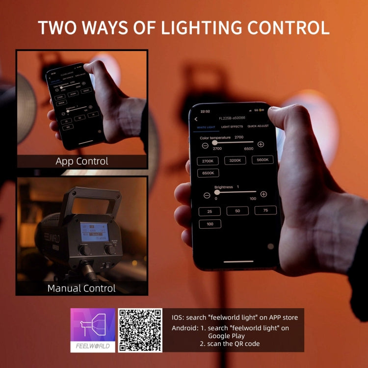 FEELWORLD FL225B 225W Bi-color Point Source Video Light, Bluetooth APP Control