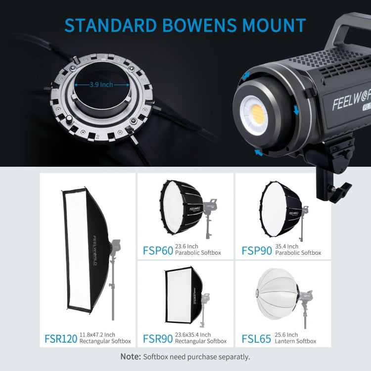 FEELWORLD FL225D 225W Daylight Point Source Video Light, Bluetooth APP Control