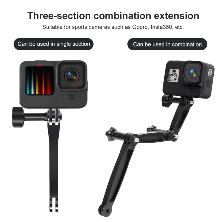 3 in 1 Joint Aluminum Extension Arm Grip Extenter for GoPro Hero12 Black / Hero11 /10 /9 /8 /7 /6 /5, Insta360 Ace / Ace Pro, DJI Osmo Action 4 and Other Action Cameras