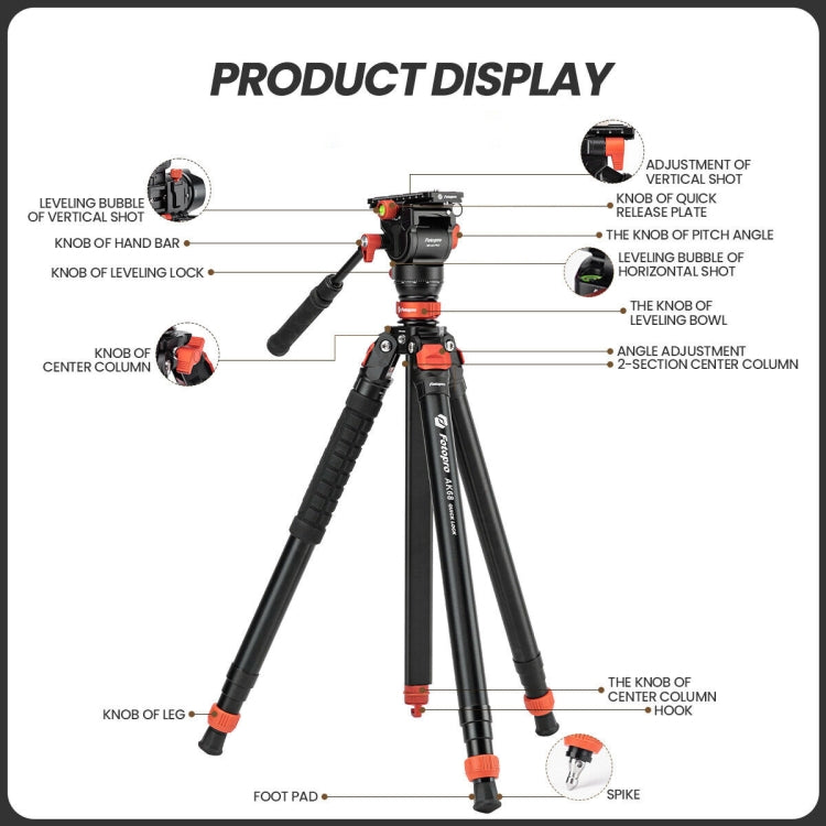 Fotopro AK68 Heavy Duty Fluid Head Tripod Automatic Quick Lock Tripod