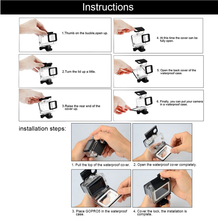 For GoPro HERO6 /5  30m Waterproof Housing Protective Case + Hollow Back Cover with Buckle Basic Mount & Screw, No Need to Disassemble Lens(GP413)