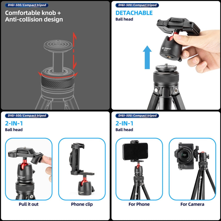 Fotopro DIGI-500 Camera Smartphone Tripod Holder with MH-8 Ballhead My Store