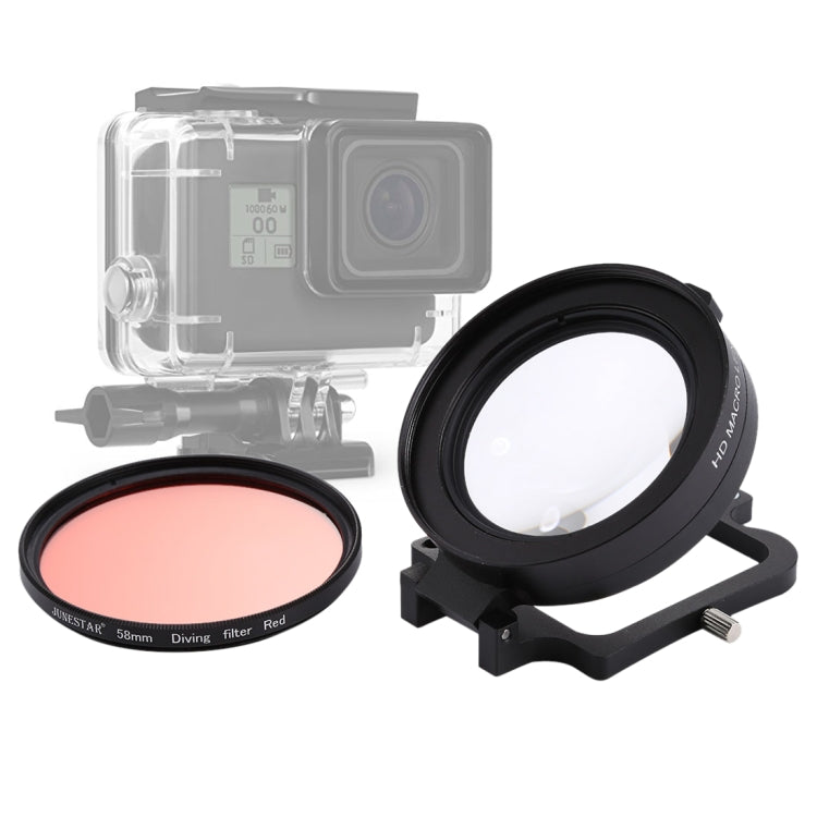 JSR 58mm 16X Macro Lens + Red Diving Lens Filter with Lens Cover + Lens Filter Ring Adapter + String + Cleaning Cloth for GoPro HERO6 /5 Dive Housing My Store