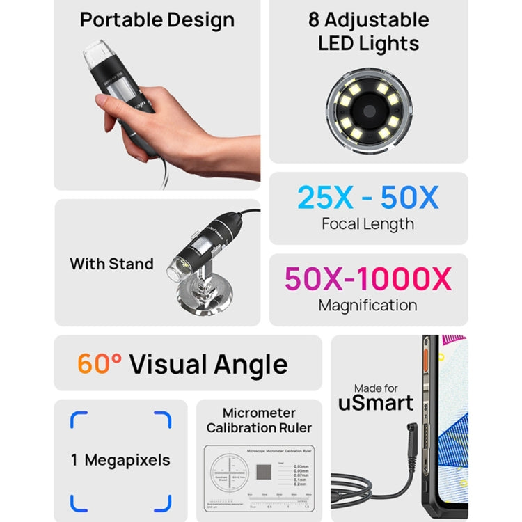 Ulefone uSmart C01 Wired Digital Microscope for Ulefone Armor 18 Series / 9 / 9E & Power Armor 16 Series / 13 / Armor Pad My Store